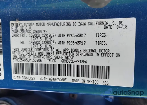 2018 Toyota Tacoma Trd Sport from USA, damaged, VIN 3TMCZ5AN5JM153806